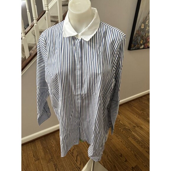 RANI ARABELLA Striped Cotton Button Down Shirt Blouse Multi Blue Stripes Size XL - Picture 2 of 5